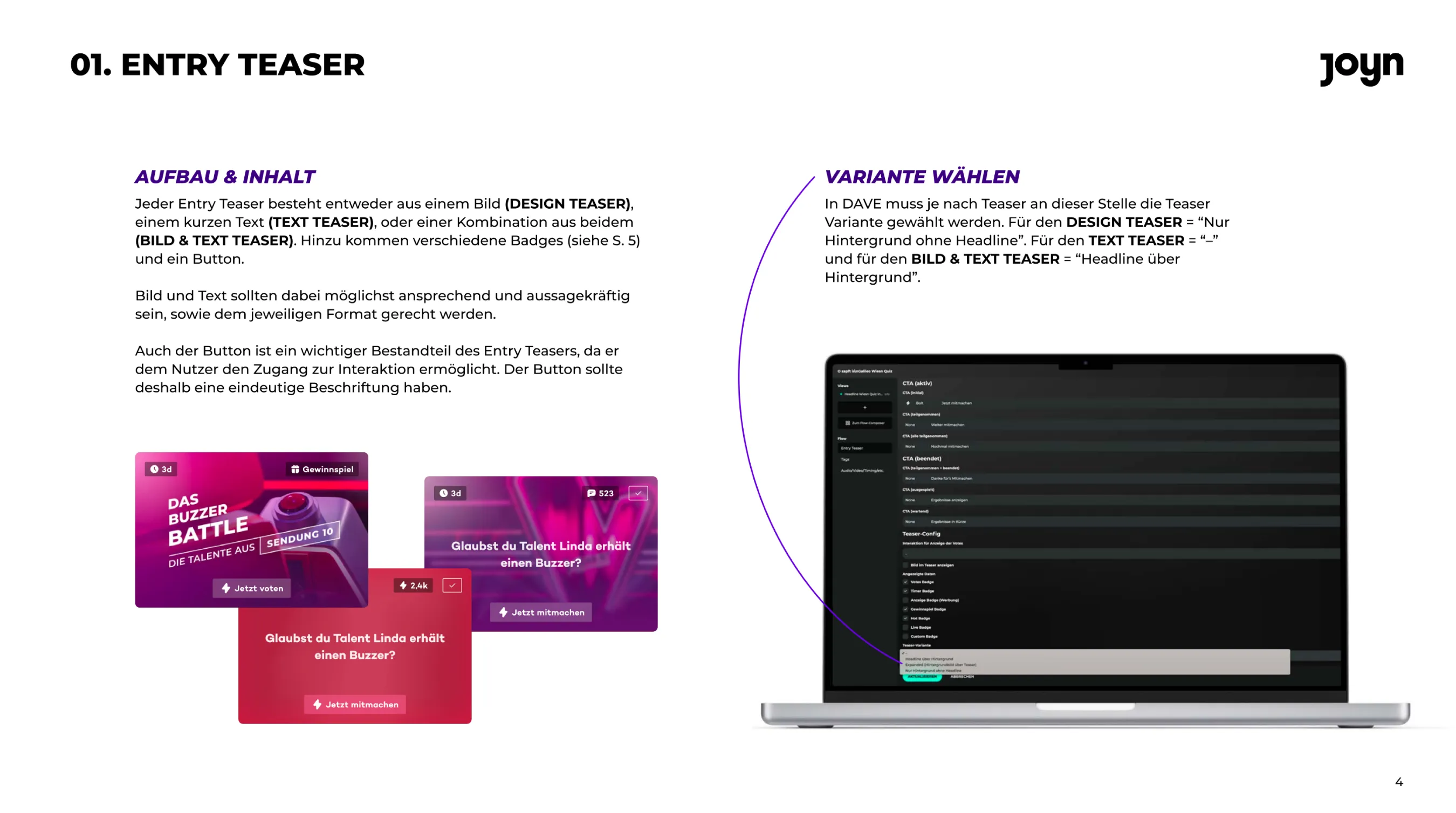 Entry teaser – structure, content and setting up the variant in DAVE